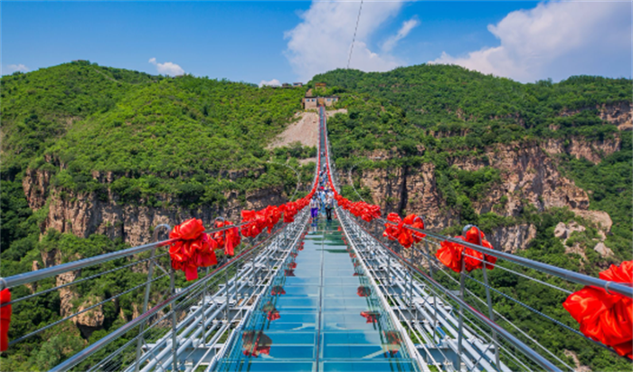 全球最大的悬跨式玻璃吊桥在哪里（石家庄的红崖谷景区之内）